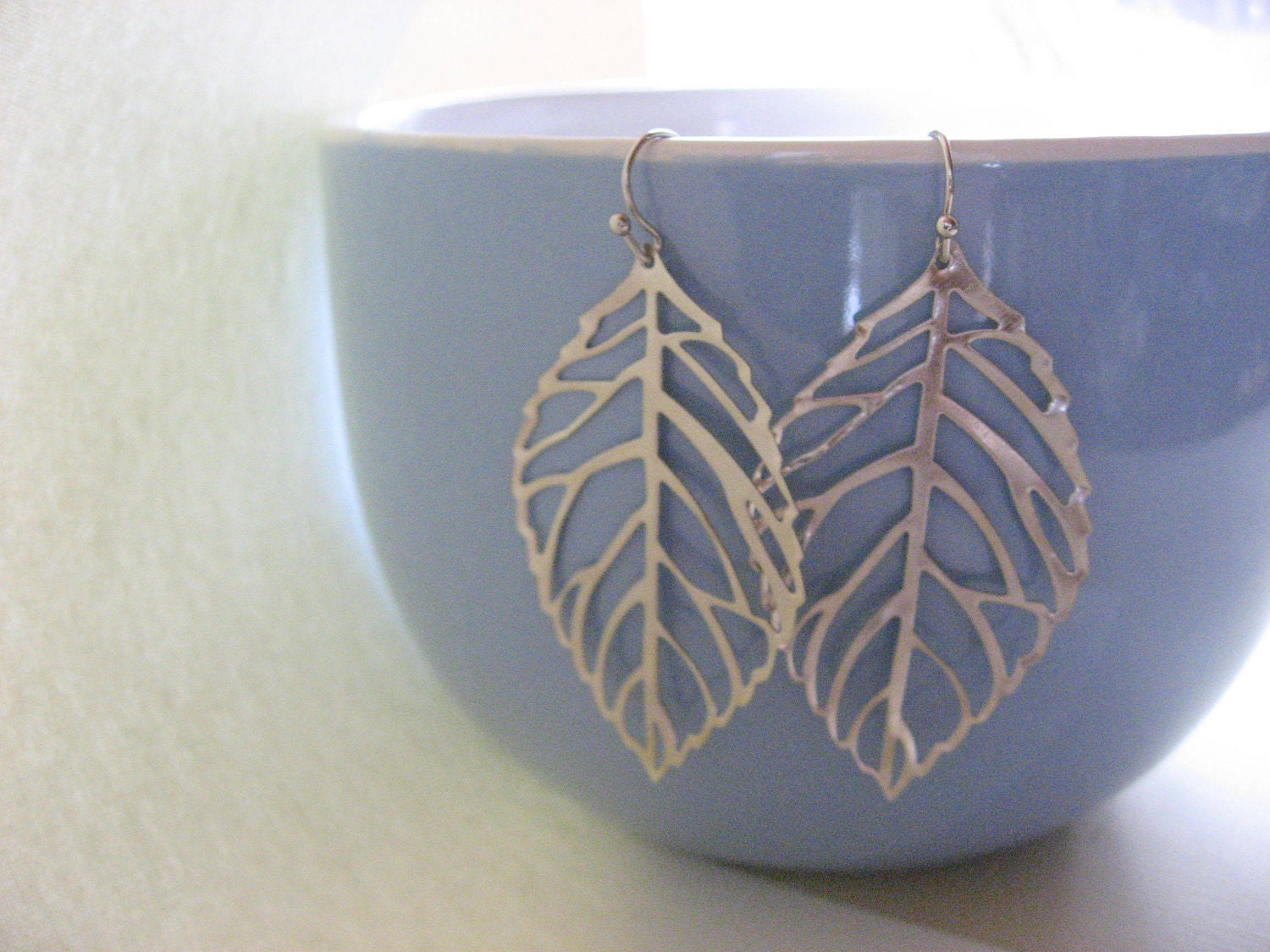 Large Leaf Earrings, Silver Earrings