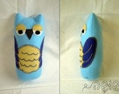 Felt Owl - Turquoise Blue - felt doll - hand embroidered - 8.5" tall