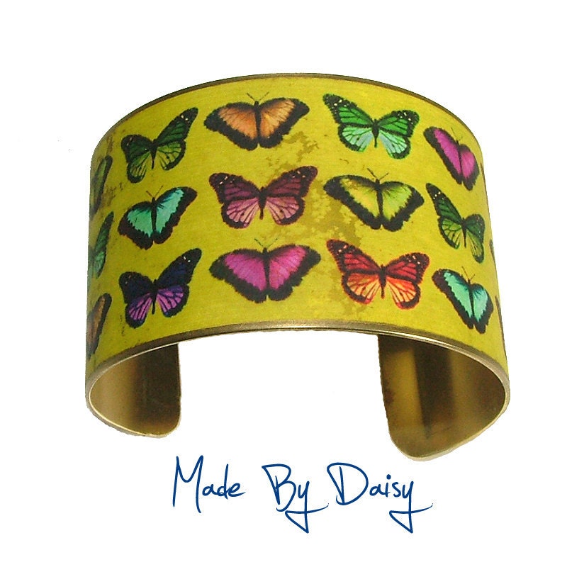 Butterfly Brass Cuff Bracelet Adjustable Rainbow
