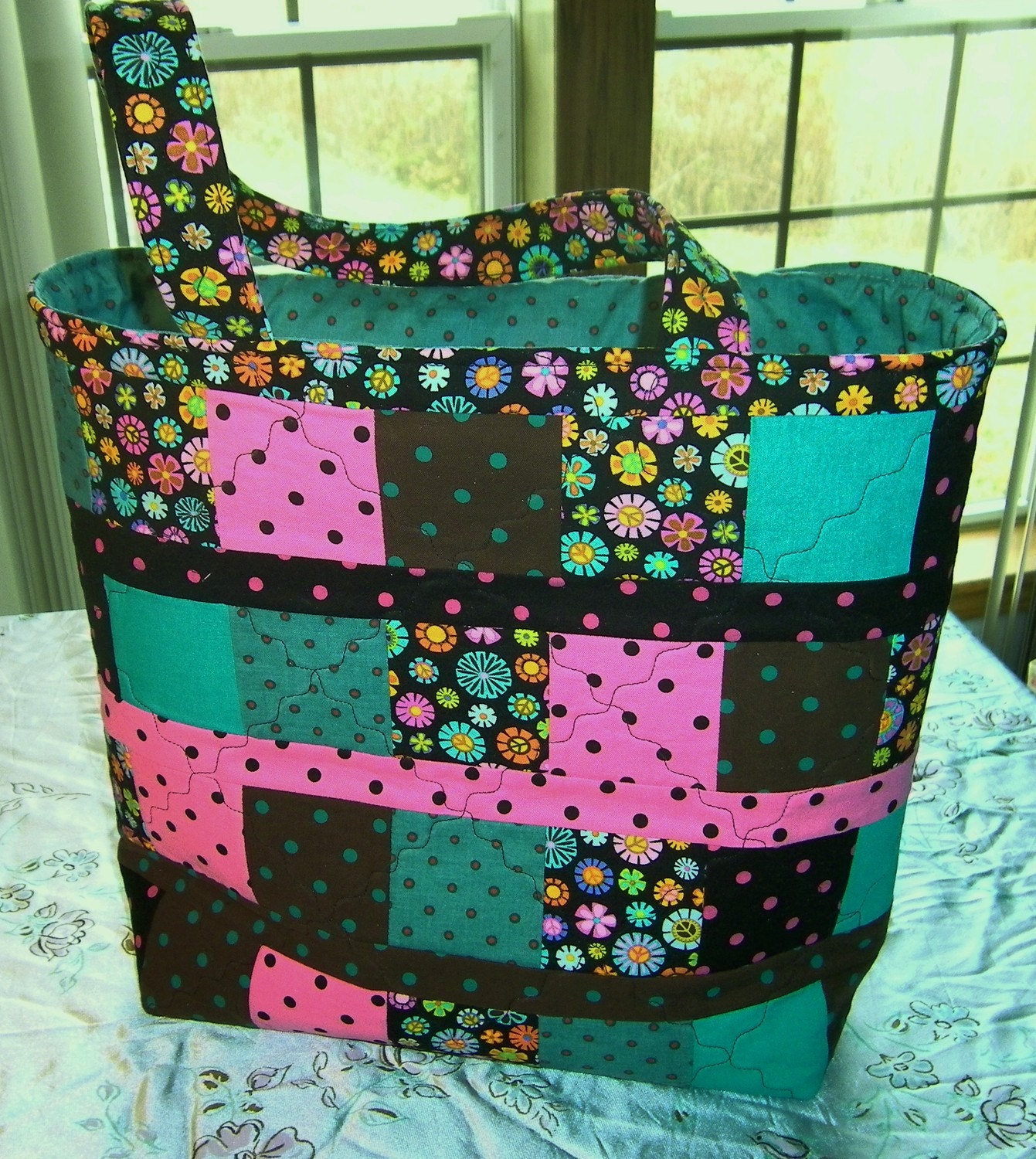Tote Quilted Polka Dot Patchworkm - SALE