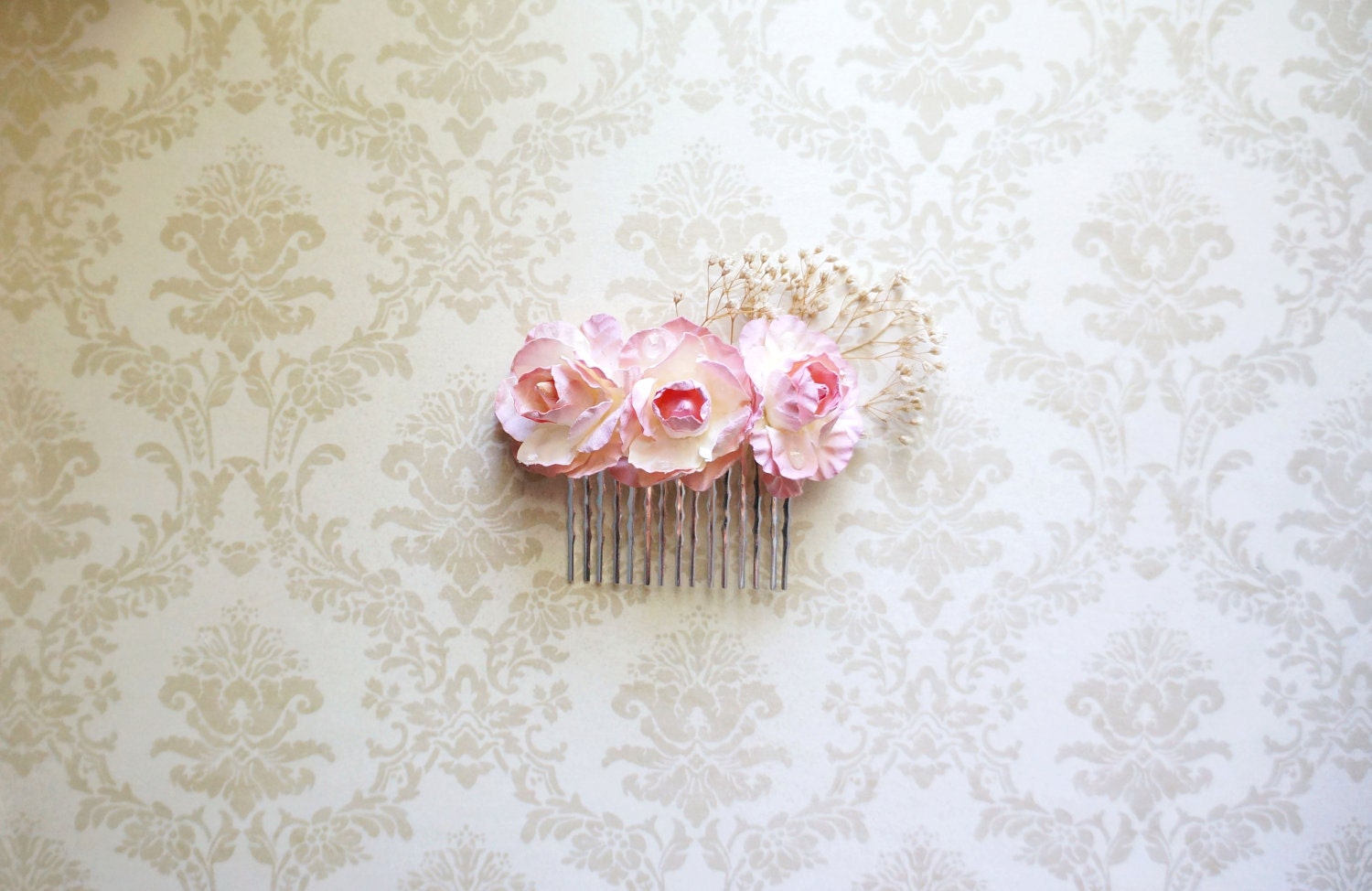 Romantic Bridal, Bridesmaid, and Flower Girl Hair Comb- Pink Roses