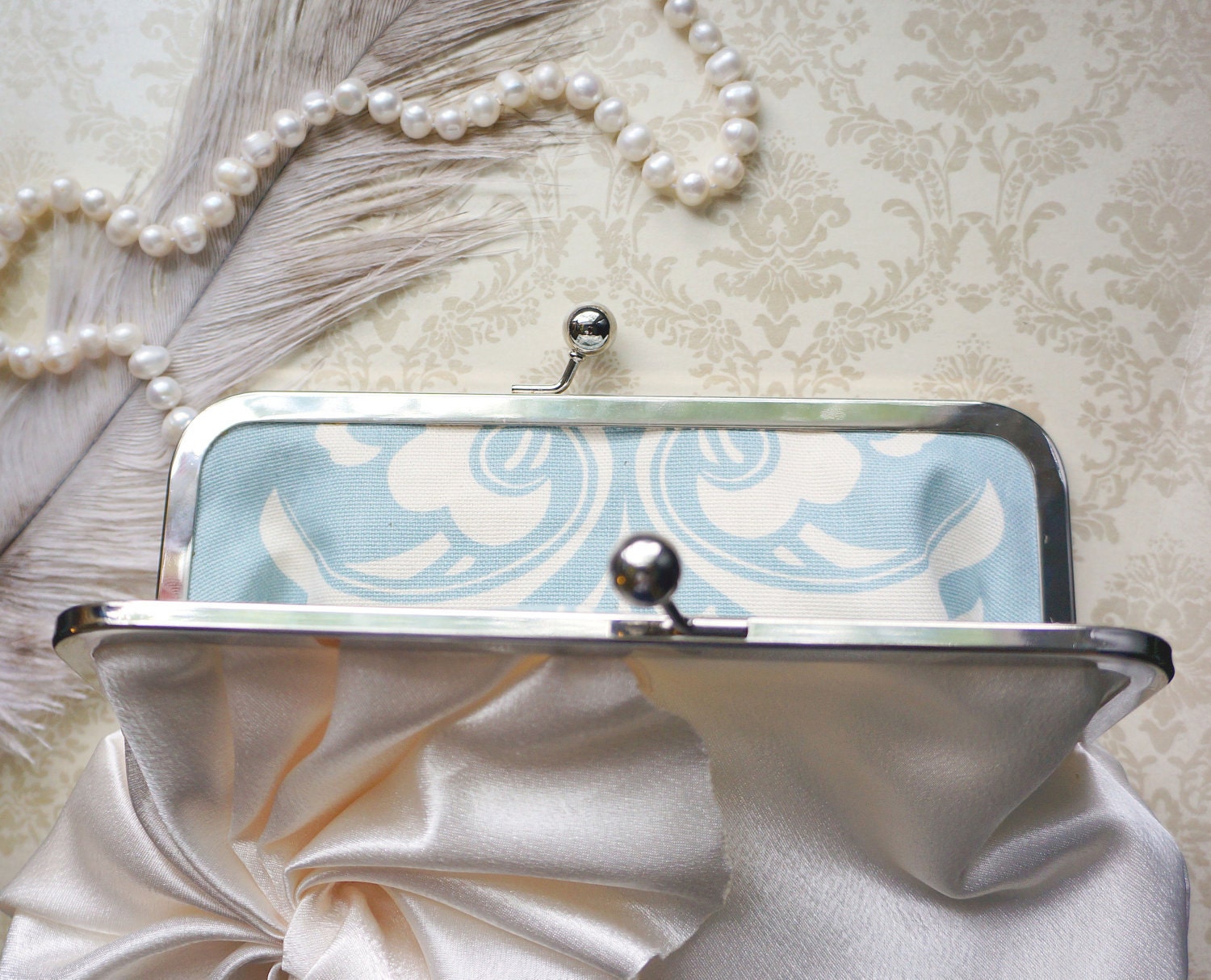 Art Deco Swirls Bridal and Bridesmaid Clutch Purse- Ivory