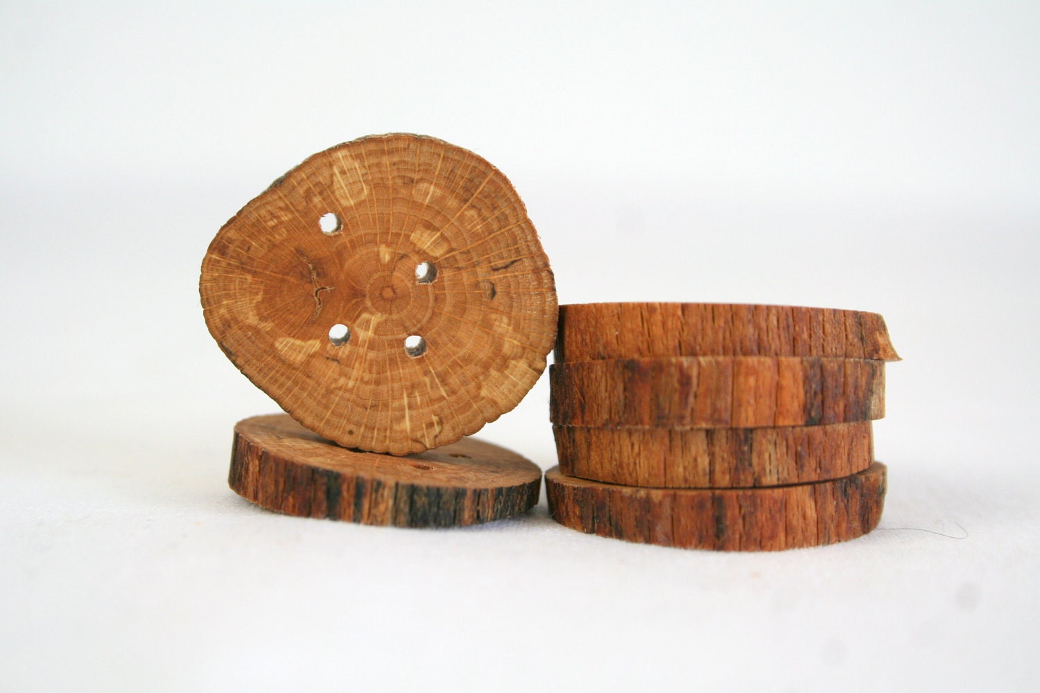 Wood buttons, set of 6 with 4 holes - 1" 2.5cm