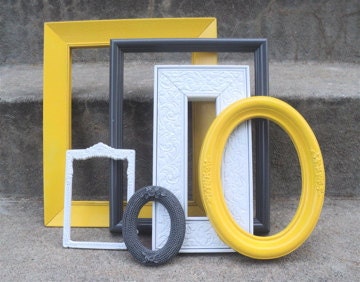 Yellow White and Gray Frame Set Ornate