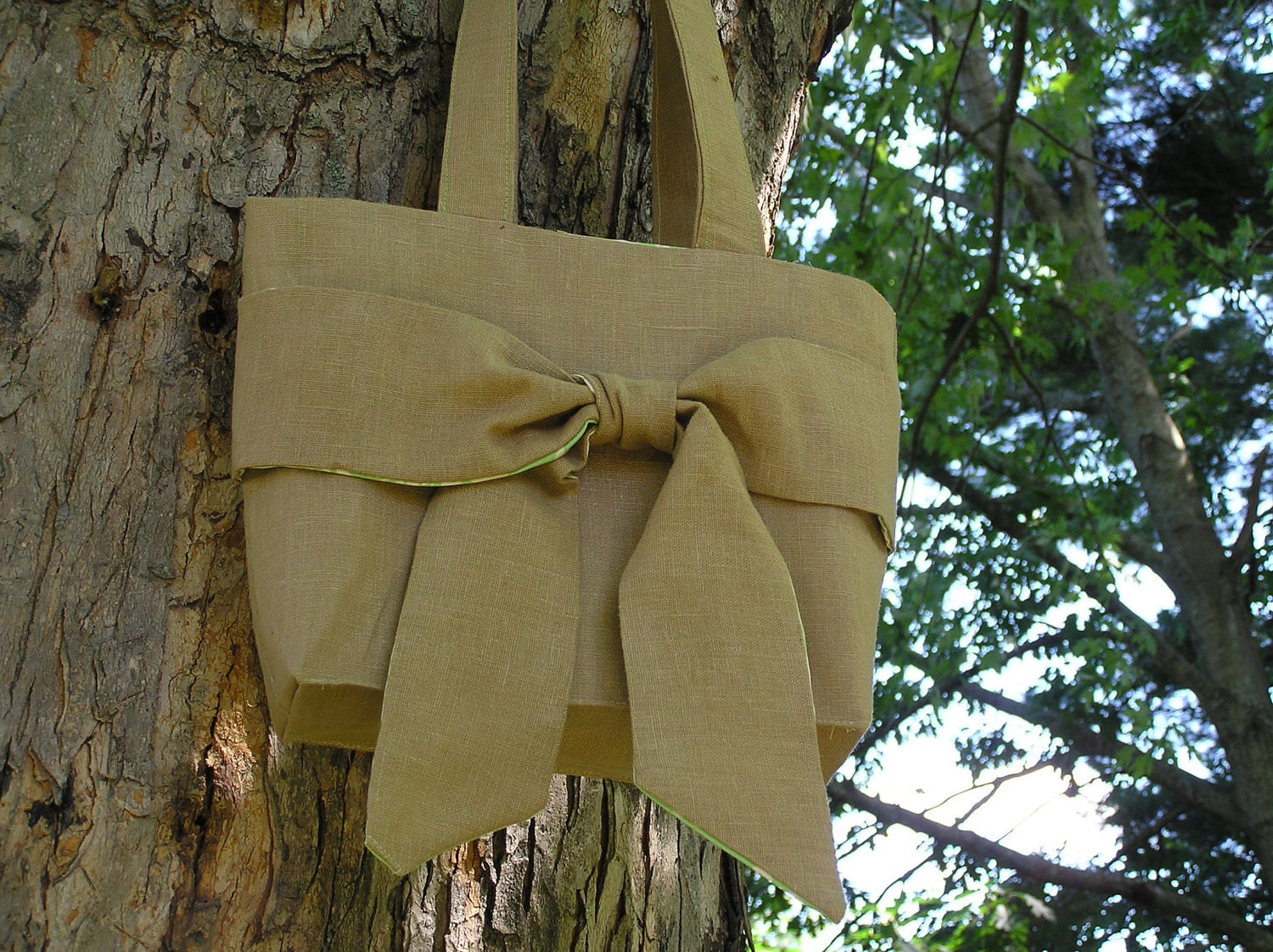 Brown Linen Tote with Bow