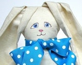 Bunny Rabbit, hand painted face, aqua blue polka dots