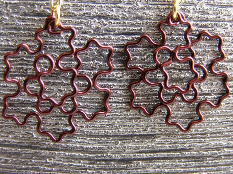 Fractal Earrings - Koch Snowflake Jewelry in Cocoa Brown / Antiqued Bronze