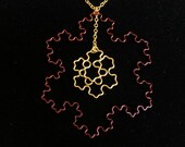 Fractal Necklace - Koch Snowflake Duo - Cocoa Brown and Brass
