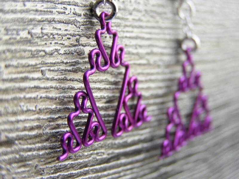 Fractal Earrings - Sierpinski Triangle Jewelry in Amethyst / Purple