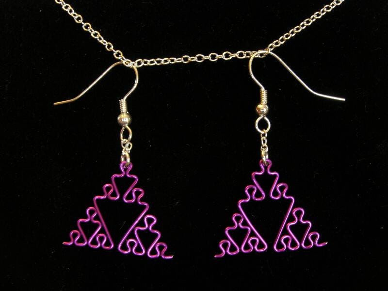 Fractal Earrings - Sierpinski Triangle Jewelry in Amethyst / Purple