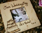Custom Wedding Gift Rustic Chic Picture Frame Personalized Engraved Cake Perfect Shabby Chic Engagement or Bridal Shower Gift