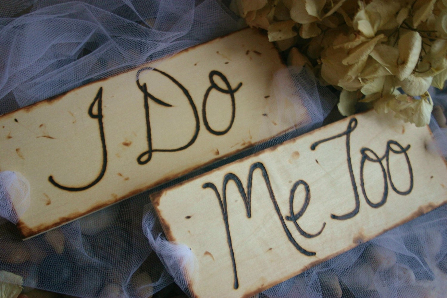 Rustic Wedding Decor Chair Signs I Do - Me Too Rustic Chic Wedding Decorations with Beautiful Tulle Set of 2