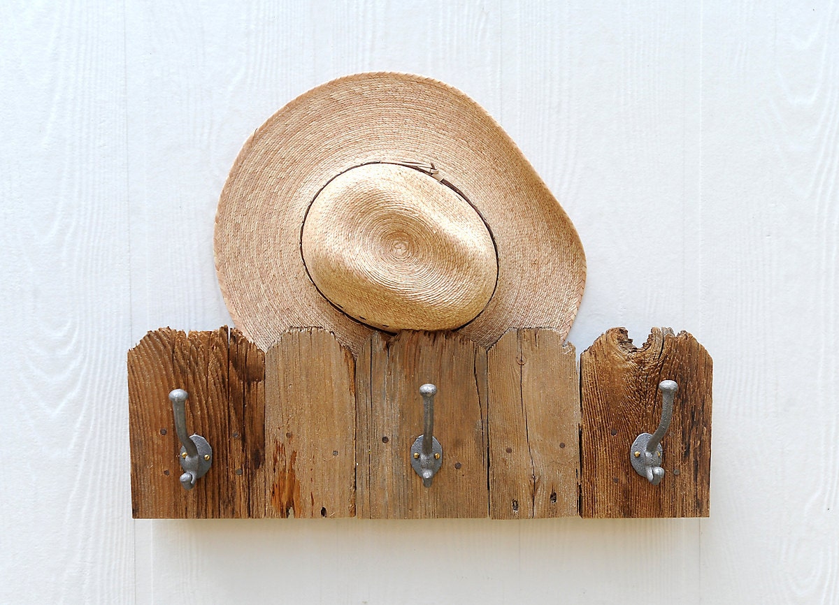 Fence Top three hook rack for stocking, hat, coat, leash, made from reclaimed wood pickets