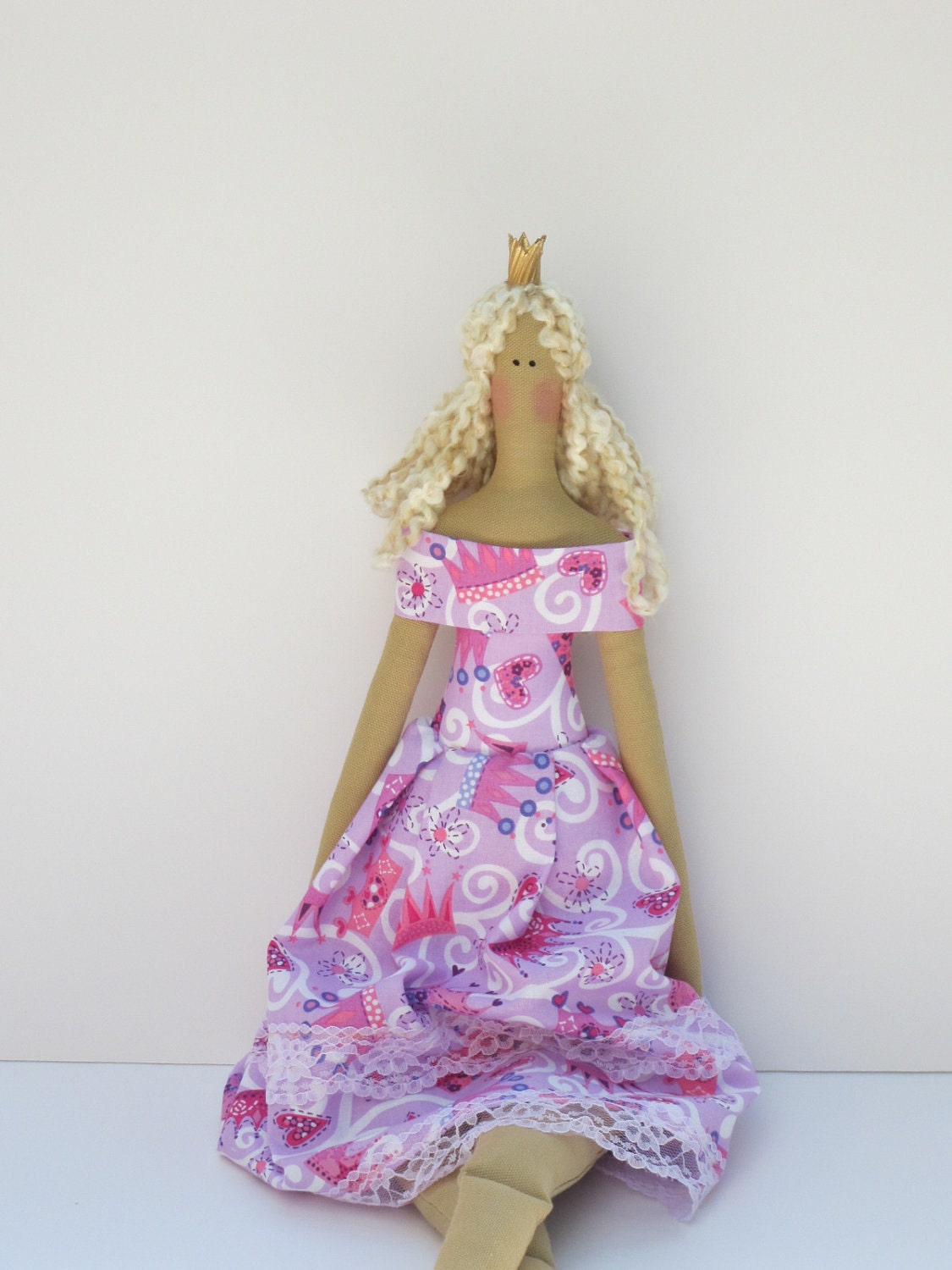 Princess doll - cloth doll,fabric doll in lovely pink dress-blonde Tilda style stuffed doll-gift for summer birthdays girls,gift  for girls