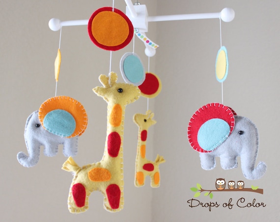 Baby Mobile - Baby Crib Mobile - Nursery Elephant Giraffe Mobile - Safari Mobile "Baby Giraffes & Elephants" (You can pick your colors)