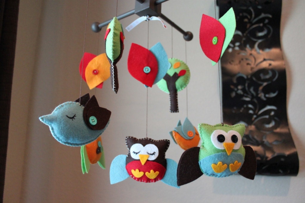 Baby Crib Mobile - Baby Mobile - Owl Baby Mobile "Ski Hop Treetop Friends Matching Mobile" Owl and Birds Mobile - Crib Mobile