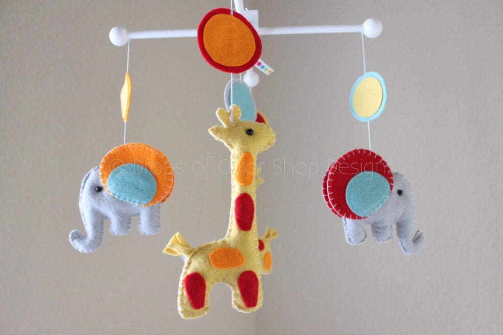 Baby Mobile - Baby Crib Mobile - Nursery Elephant Giraffe Mobile - Safari Mobile "Baby Giraffes & Elephants" (You can pick your colors)