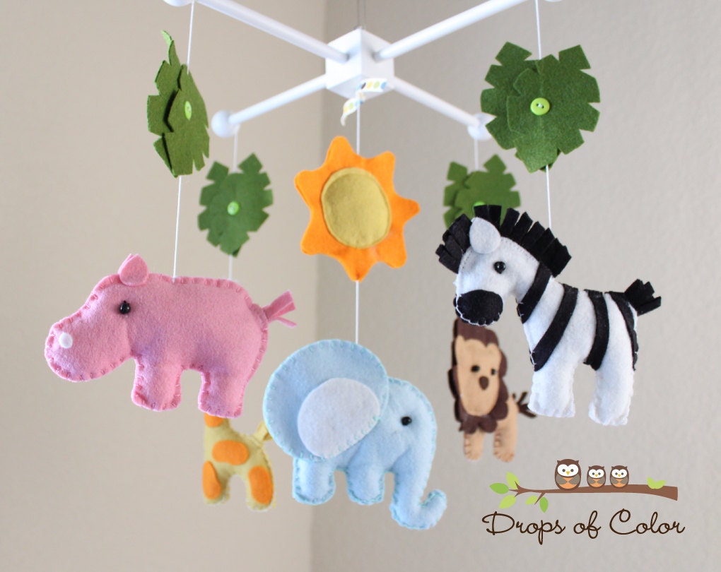 Baby Crib Mobile - Baby Mobile - Nursery Jungle Crib Mobile "Safari Playland" Mobile - Crib Mobile - Elephant, Lion, Giraffe, Zebra, Hippo
