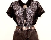 SALE Vintage Lace Zip Up Collared Tee