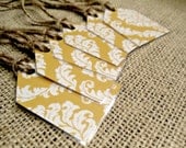 Set of 6 Laminated Yellow Damask Tags/Labels-Organization-Home Decor