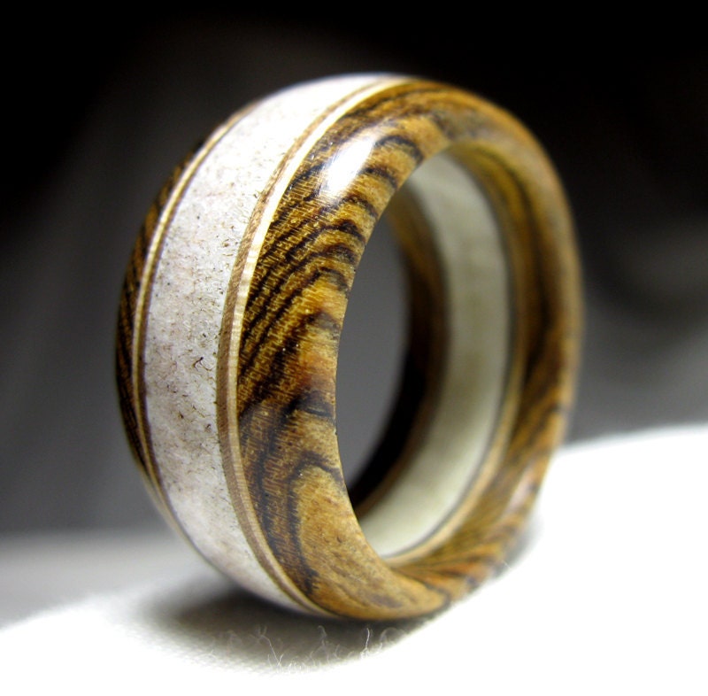 Moose Antler and Wood Ring - Naturally Shed Antler with Bocote Wood