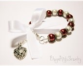 Heart Bracelet - Pearl, Bow, Red, White, Little Girls Bracelet, Kids