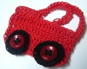 4 Mini Car Appliques - Thread Crochet with Buttons - Red - Set of 4