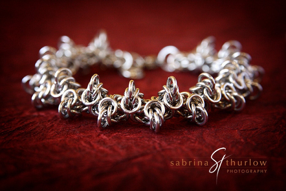 Chainmaille byzantine bracelet barbed wire goth jewelry unisex