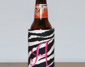 Zebra Seersucker Houndstooth Personalized Monogrammed Insulated Beer Bottle Koozie Cozy Coozie
