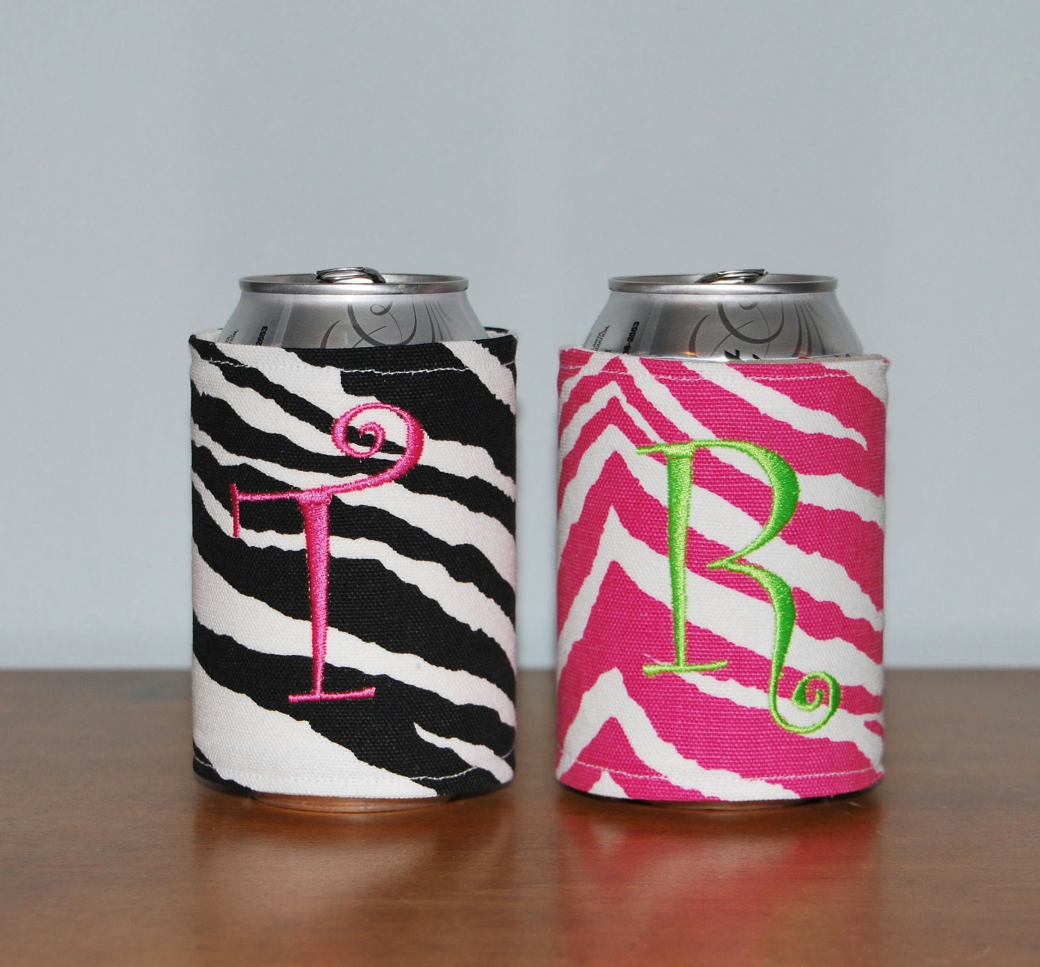 Zebra Print Personalized Monogrammed Insulated Drink Koozie Cozy Coozie Black or Pink
