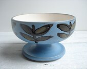 Vintage Modern Blue Stoneware Footed Dish Jonas Roberts