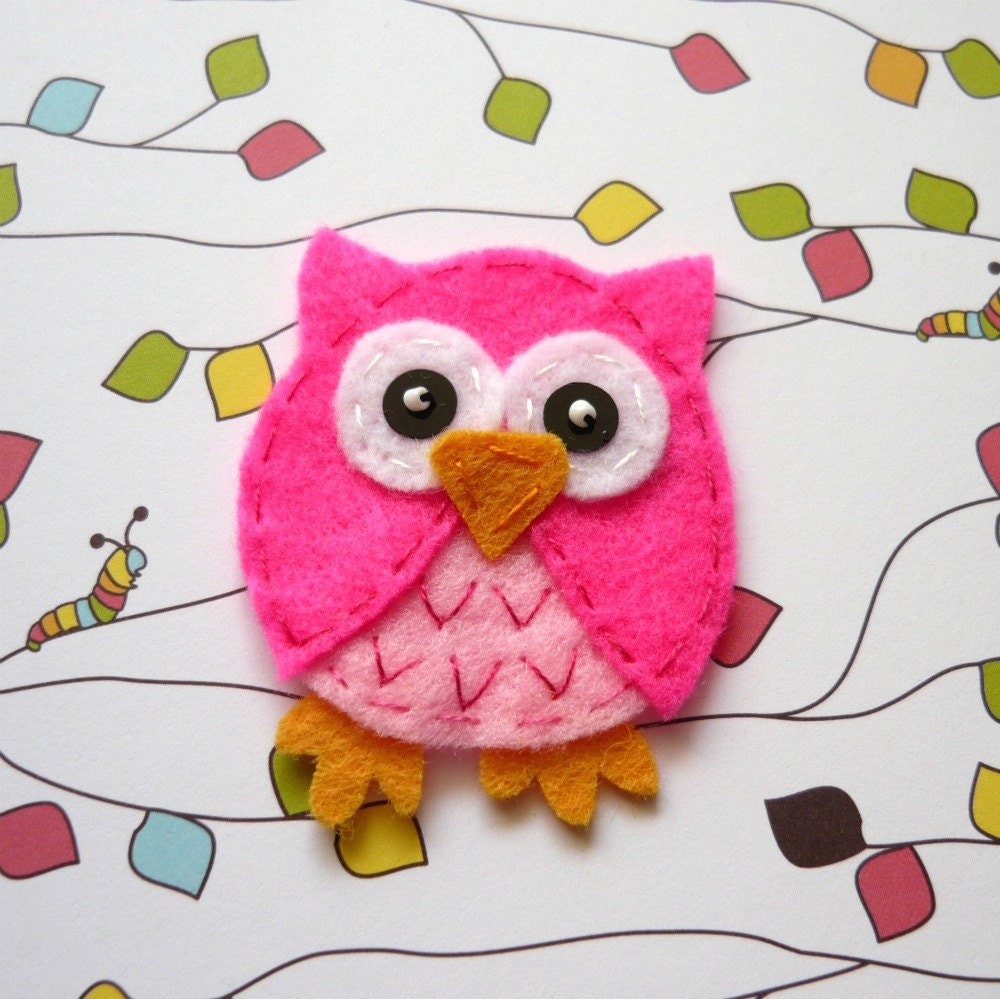 1pc -  Deep Pink Owlet Felt Applique -  55x45mm - made to order