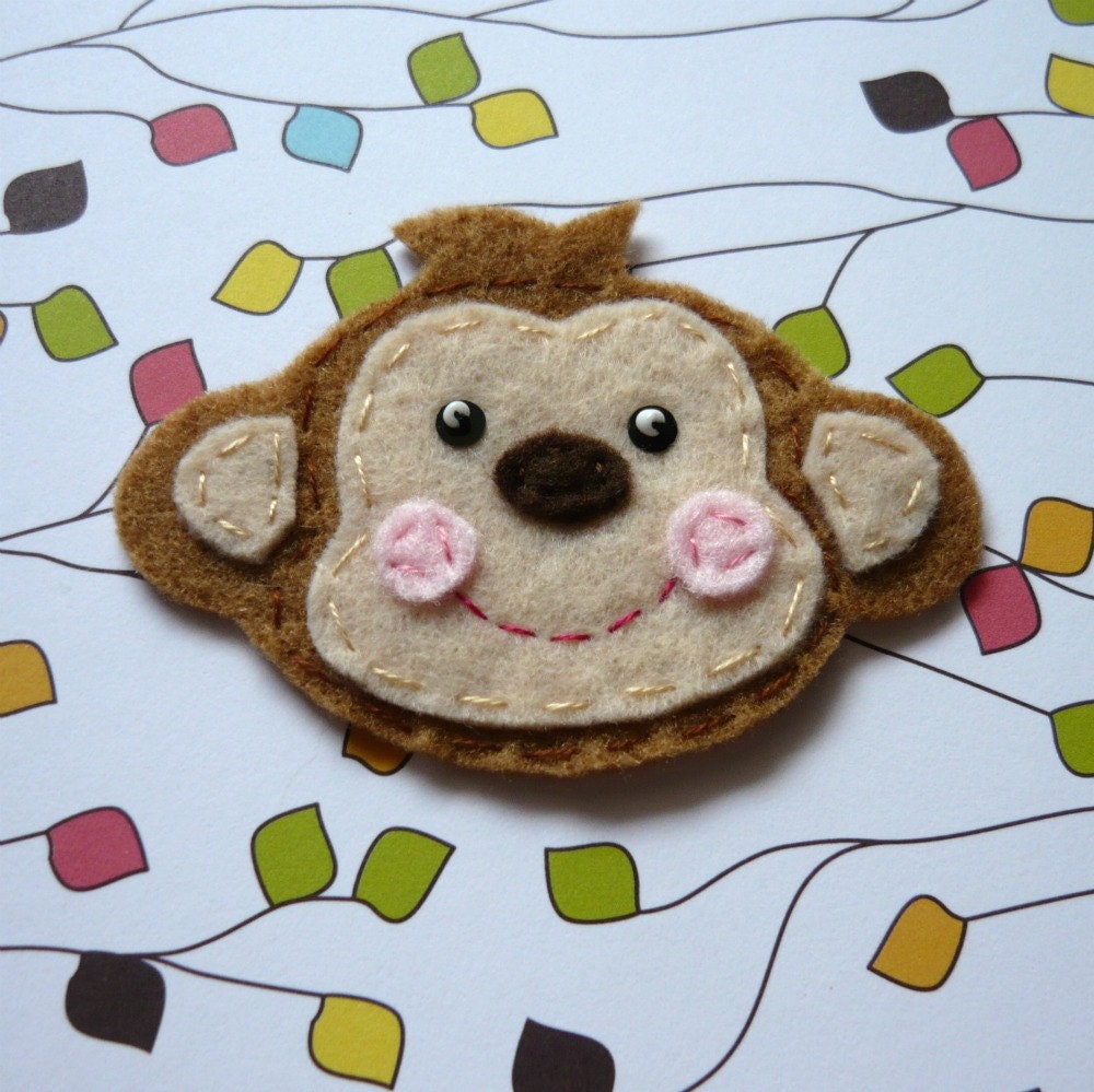 1pc - Brown Monkey Head Felt Applique - 70x50mm - made to order