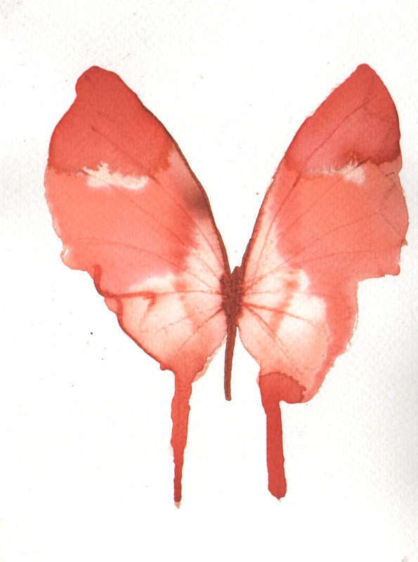 coral red and pink butterfly. original watercolor painting - AMOMA