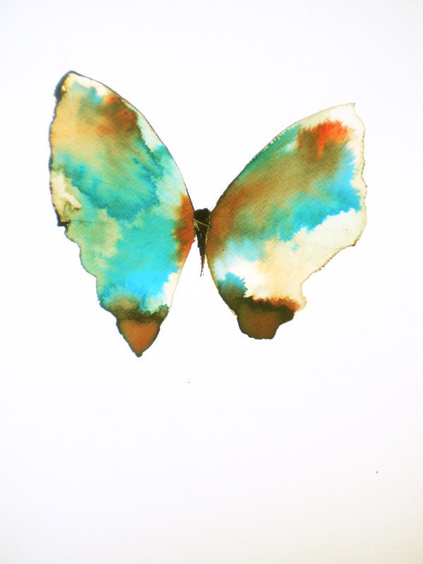 large turquoise green butterfly with rust red, brown and white gold patches. original painting
