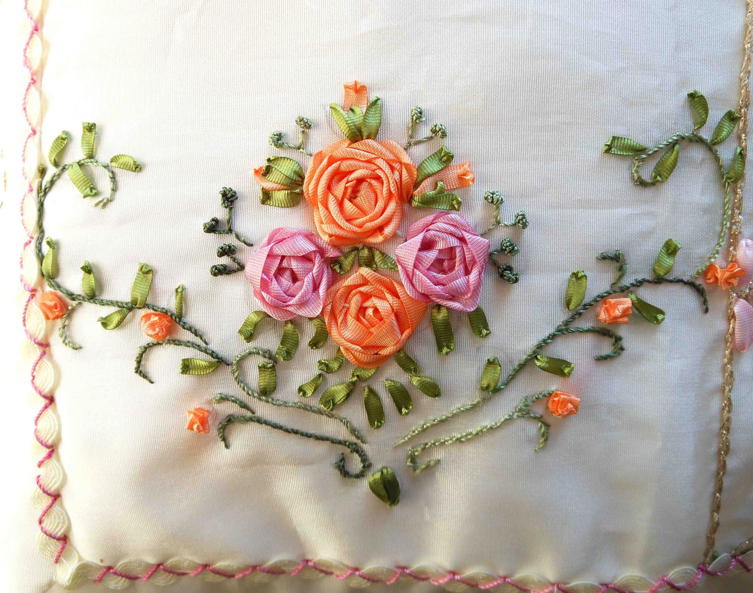 Ribbon embroidery pillow cover Free shipping