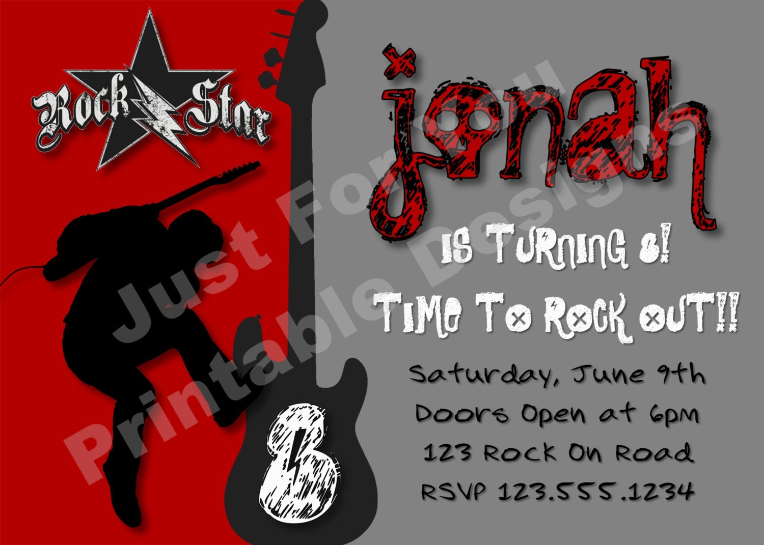 Rock Star / Rock and Roll - Custom Digital YOU PRINT Birthday Party Invitation