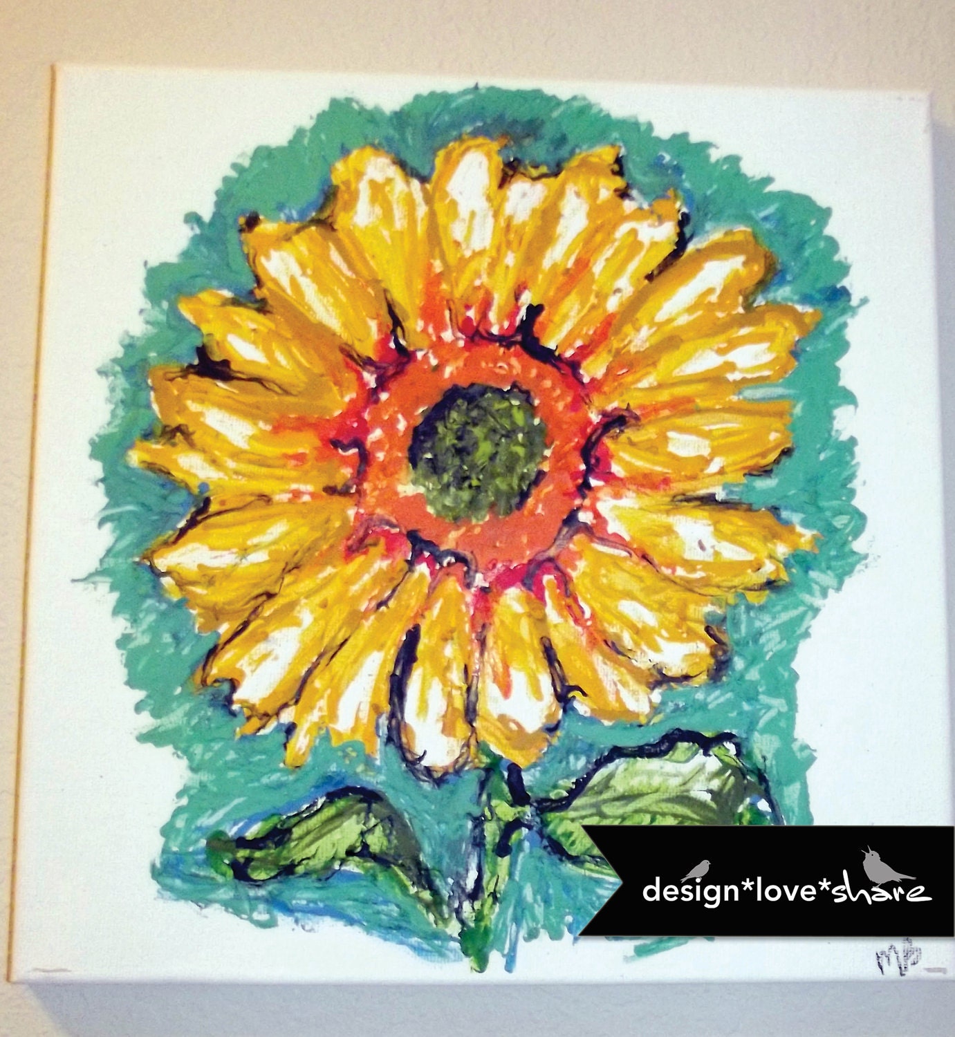 Melted Crayon Painting titled 'Sunflower' (12x12) Melted Crayon
