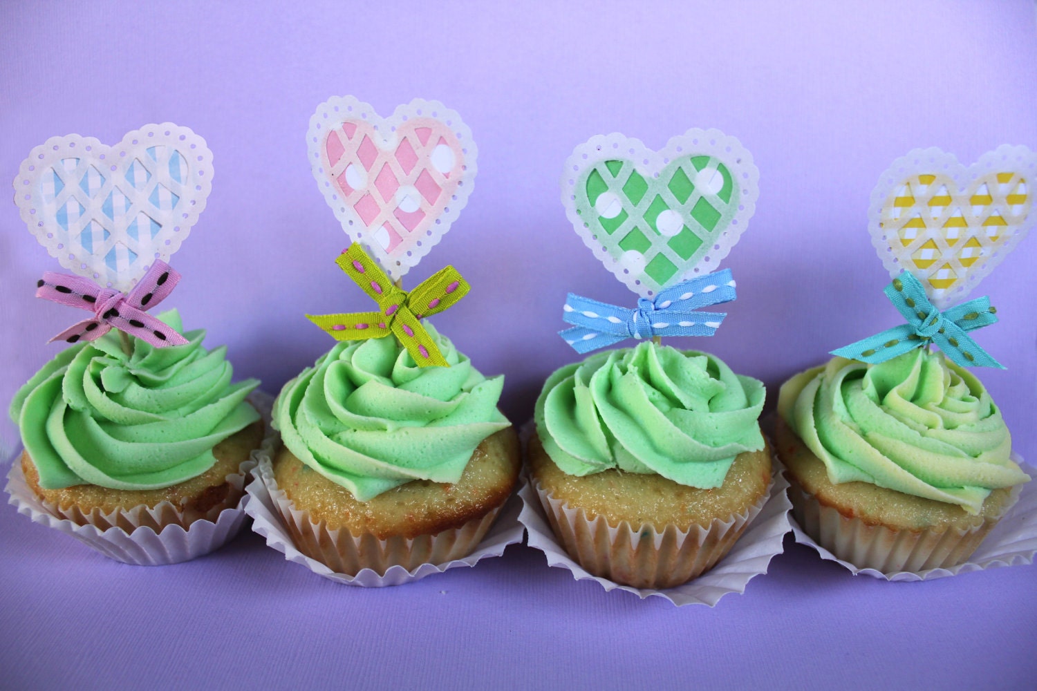 Sweet heart polka dot and gingham cupcake toppers, set of 12