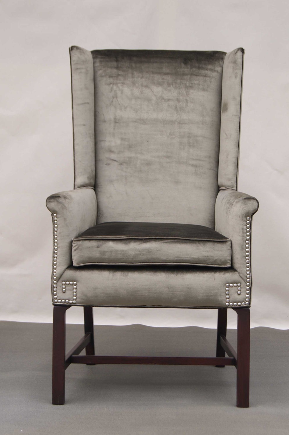 Reserved for Bubsters - Silver/Grey Velour Wingback with Nailheads