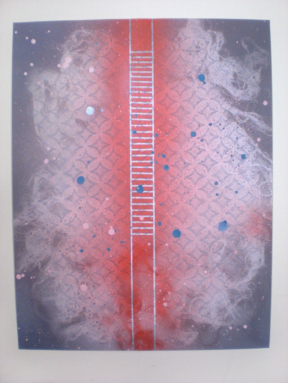 Balloons Climbing Ladder, 19.5"x26", spray paint on paper