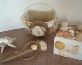 Beach Wedding Flower Girl Basket-Ring Bearer Box-Guest Book Pen-FREE Hair Clip-Starfish-Flip-Flops-Burlap-Shells-