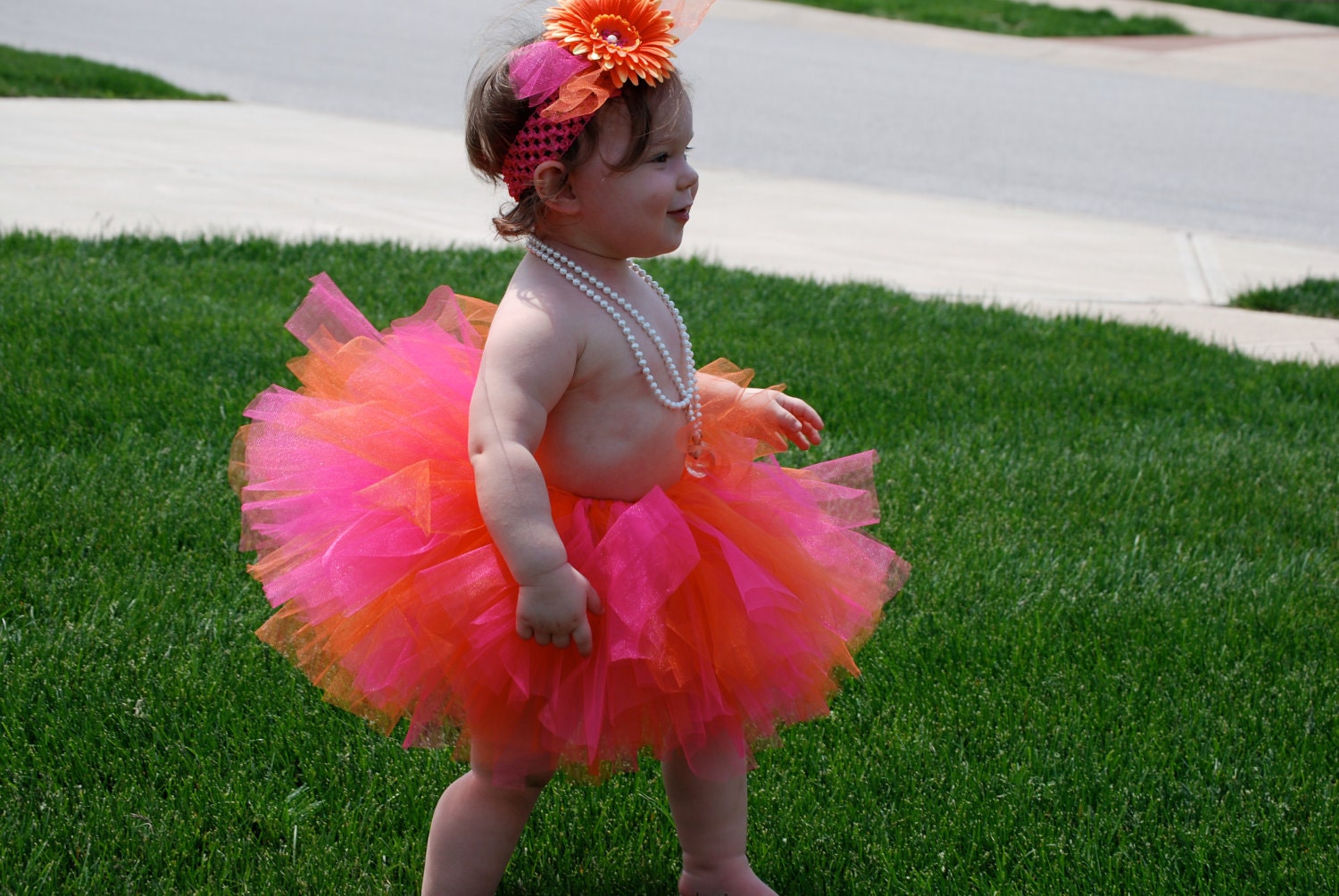 tutu:  Orange and pink tutu/birthday party tutu/wedding tutu, newborn-12 months,1,2,3 & up