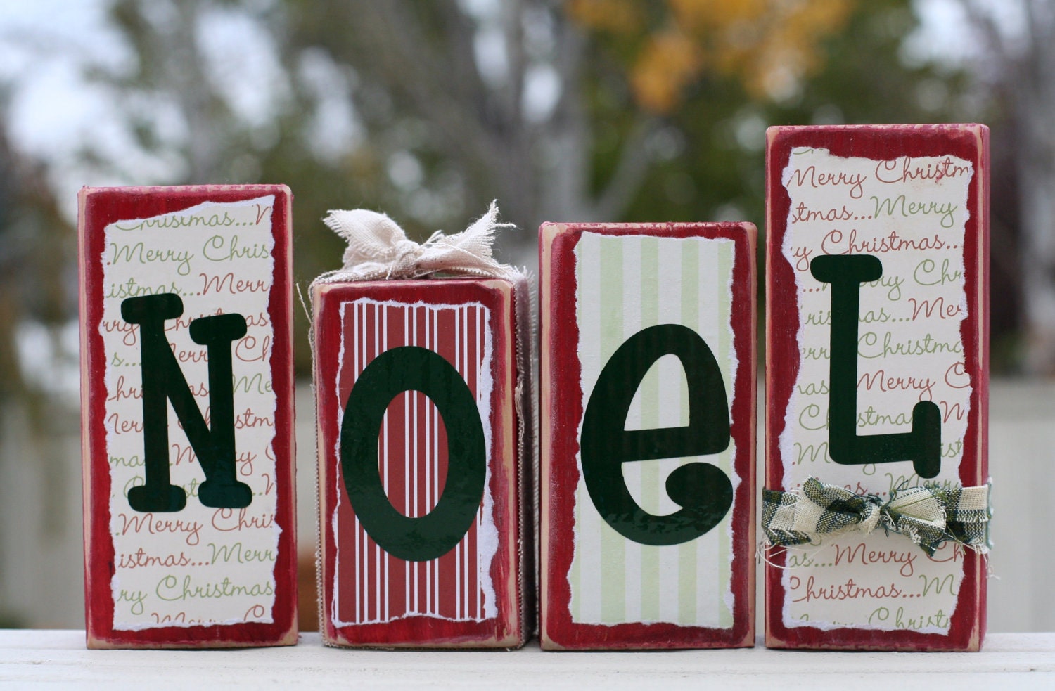 NOEL  wood block set. Country Christmas decor.