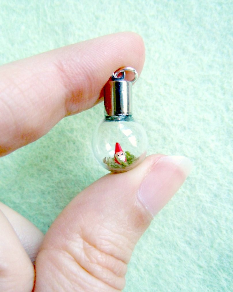 Tiny gnome pendant - micro terrarium vial