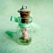 Tiny pink bunny in a bottle - miniature terrerium pendant