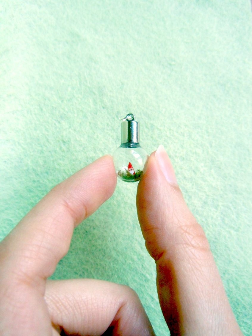Tiny gnome pendant - micro terrarium vial