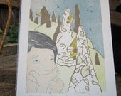 Global Warning Woodcut reduction print