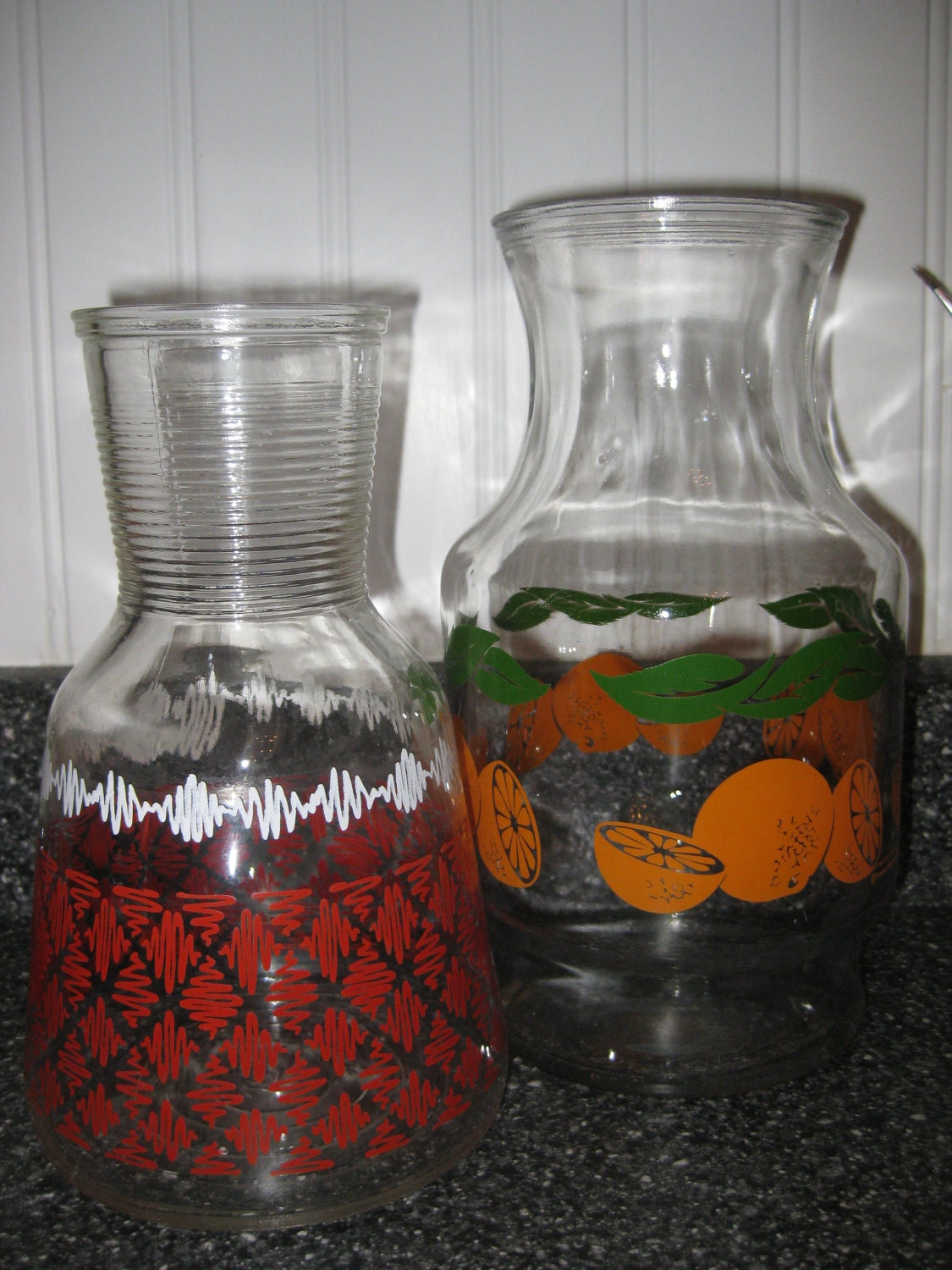 Vintage Orange Print Juice Pitcher, 1980s
