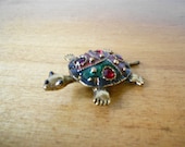 Vintage Jeweled and Enamel Turtle Costume Jewelry Pin/Brooch
